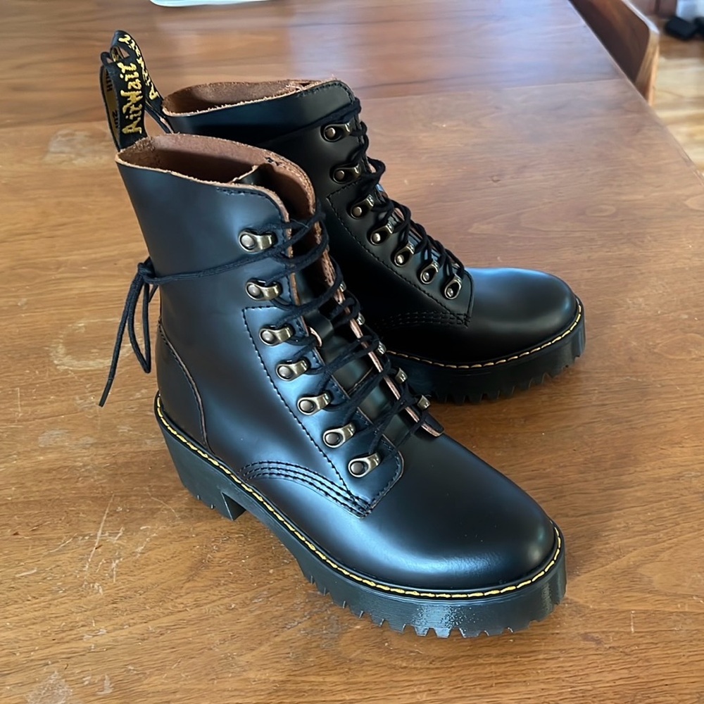 NEW Dr. Martens Leona Black Leather Moto Boots